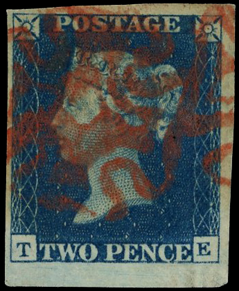 Great Britain 1840 2d blue Plate 2 TE used SG 4