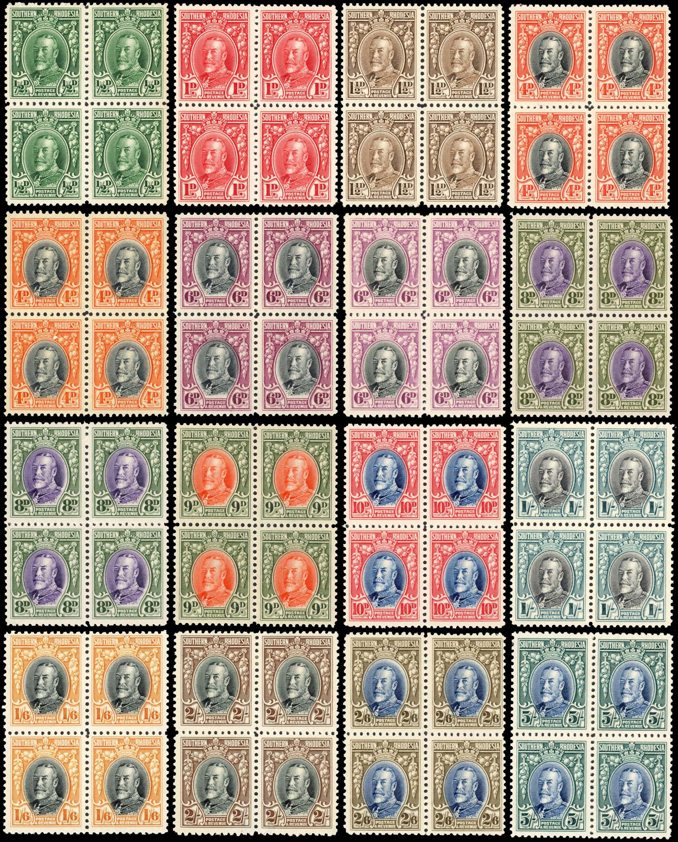 Southern Rhodesia SG 15/27 1931 Field Marshal perf 12 set in blocks mint