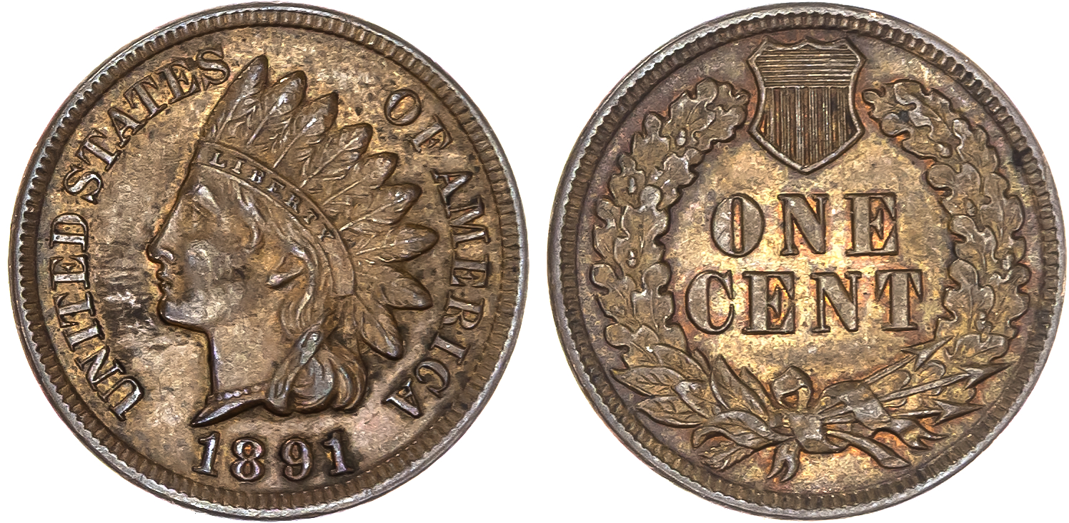 USA , Indian Head bronze Cent, 1891, Philadelphia, 3.27g (KM 90a) . Extremely Fine.…