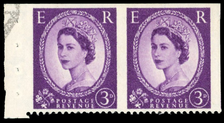 GB 1958 3d Deep lilac Imperf three sides, SG 575lc