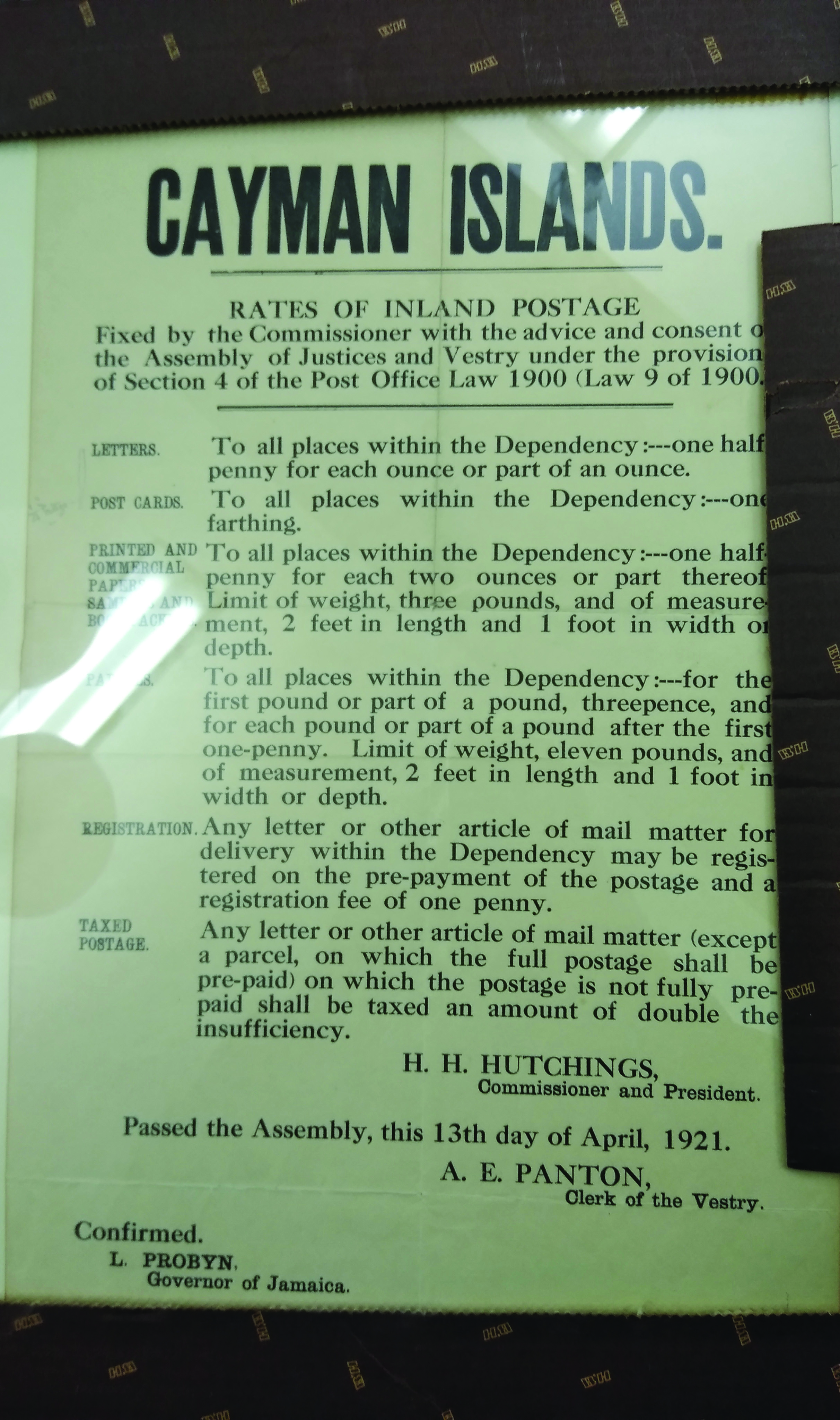 Postal Notice of 1921 (285mm x 458mm)...