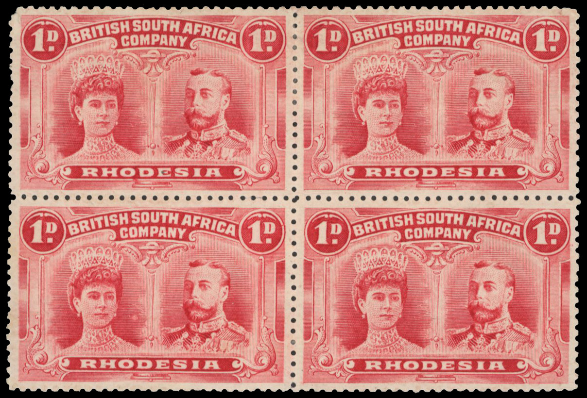 † 1d bright carmine SG 123 block, positions 71-82 mint