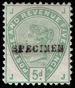 Great Britain 1884 5d Green (Perf.12). Very fine unused o.g. example of this scarce perforation variety lettered J…