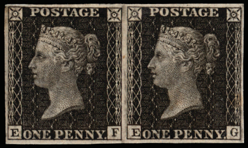 GB 1865 1d black 'Royal Reprint' pair mint