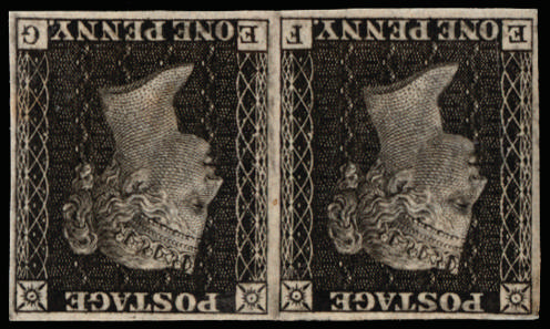 GB 1865 1d black 'Royal Reprint' pair mint