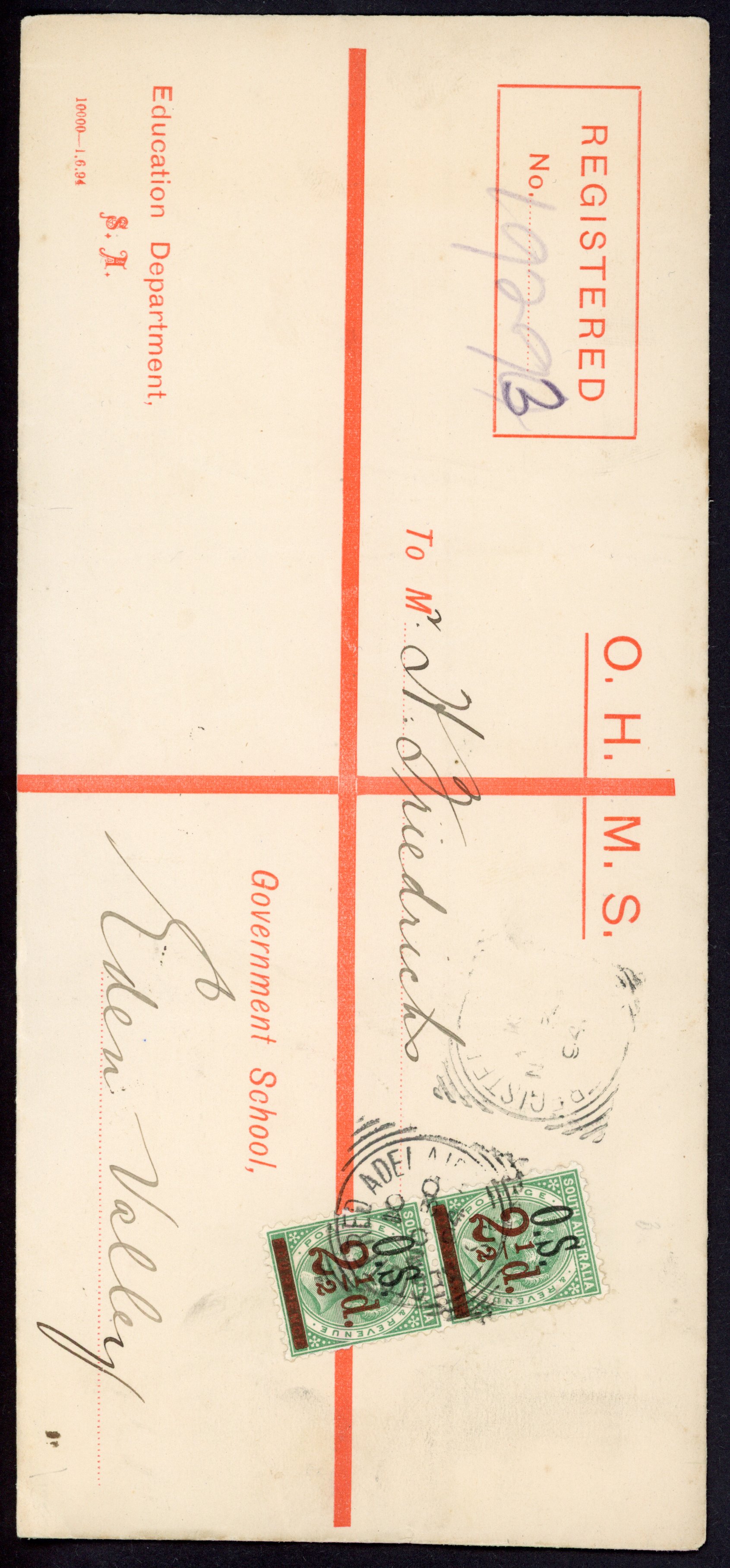 South Australia 1894 SG O71 on cover