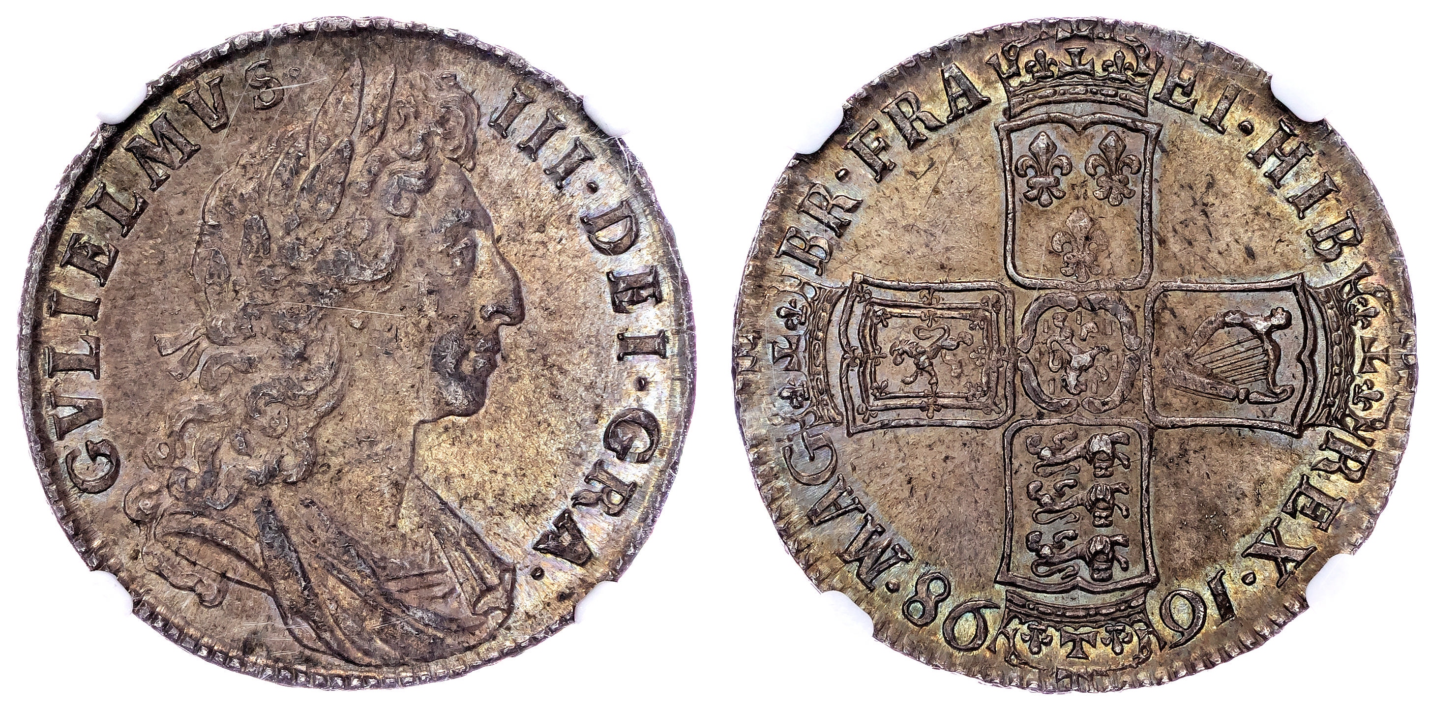 William III (1694-1702), AR Halfcrown, 1698 DECIMO. NGC MS 64