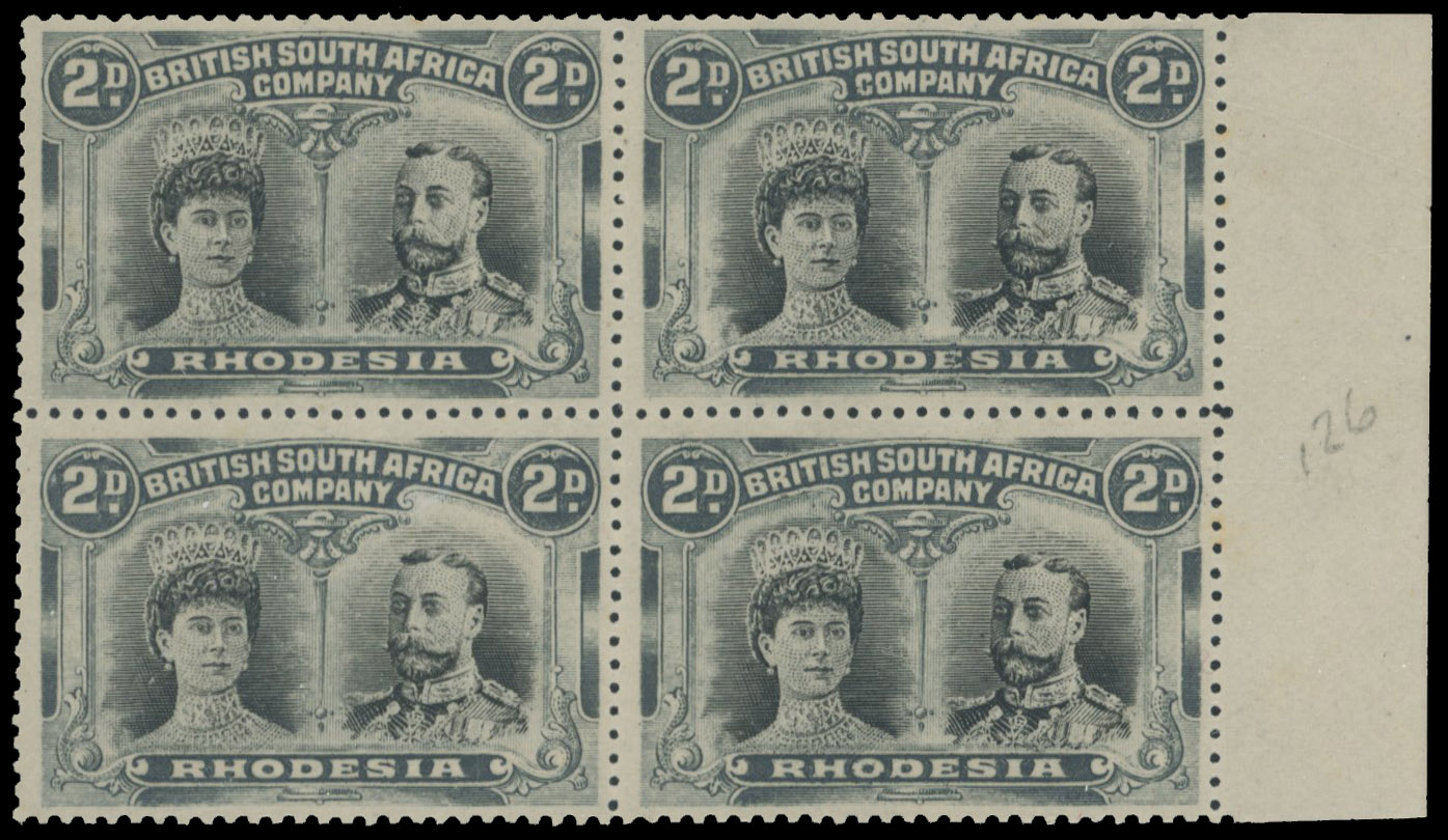 2d black and grey-black (unclassified) block, positions 29-35 mint