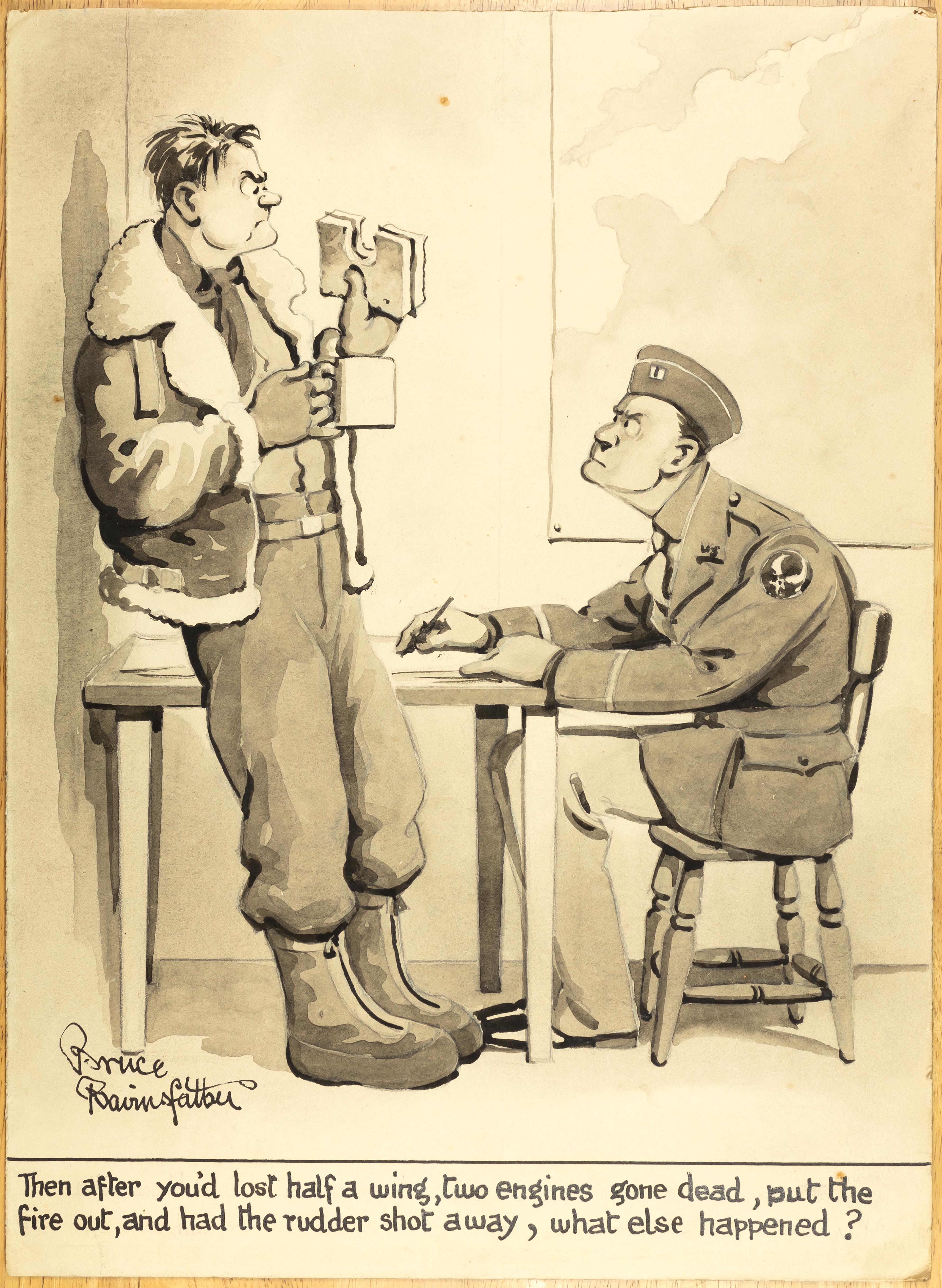 World War Two US Air Force Related, Cartoon by Bruce Bairnsfather, entitled ‘Then after you’d lost half a wing..'