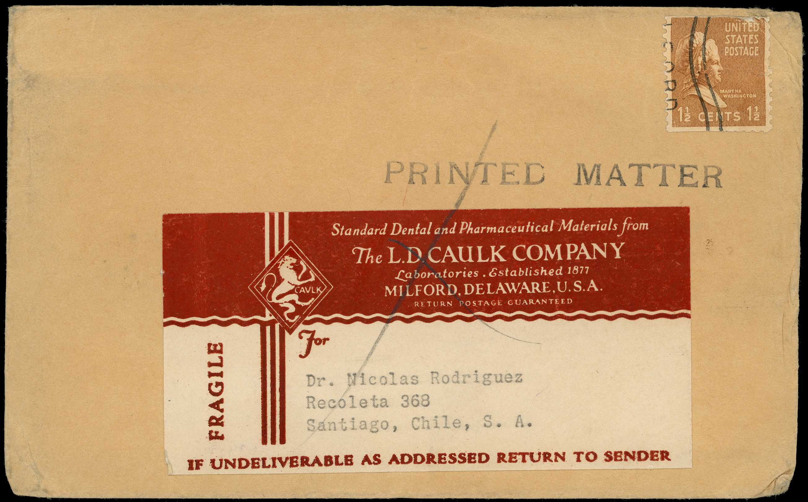 USA: 1945 printed envelope to Chile franked...