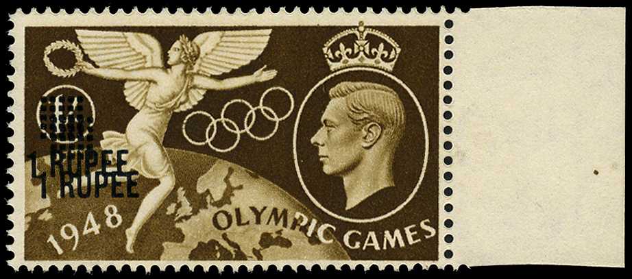 1948 1r on 1/- Olympics right marginal (#78...