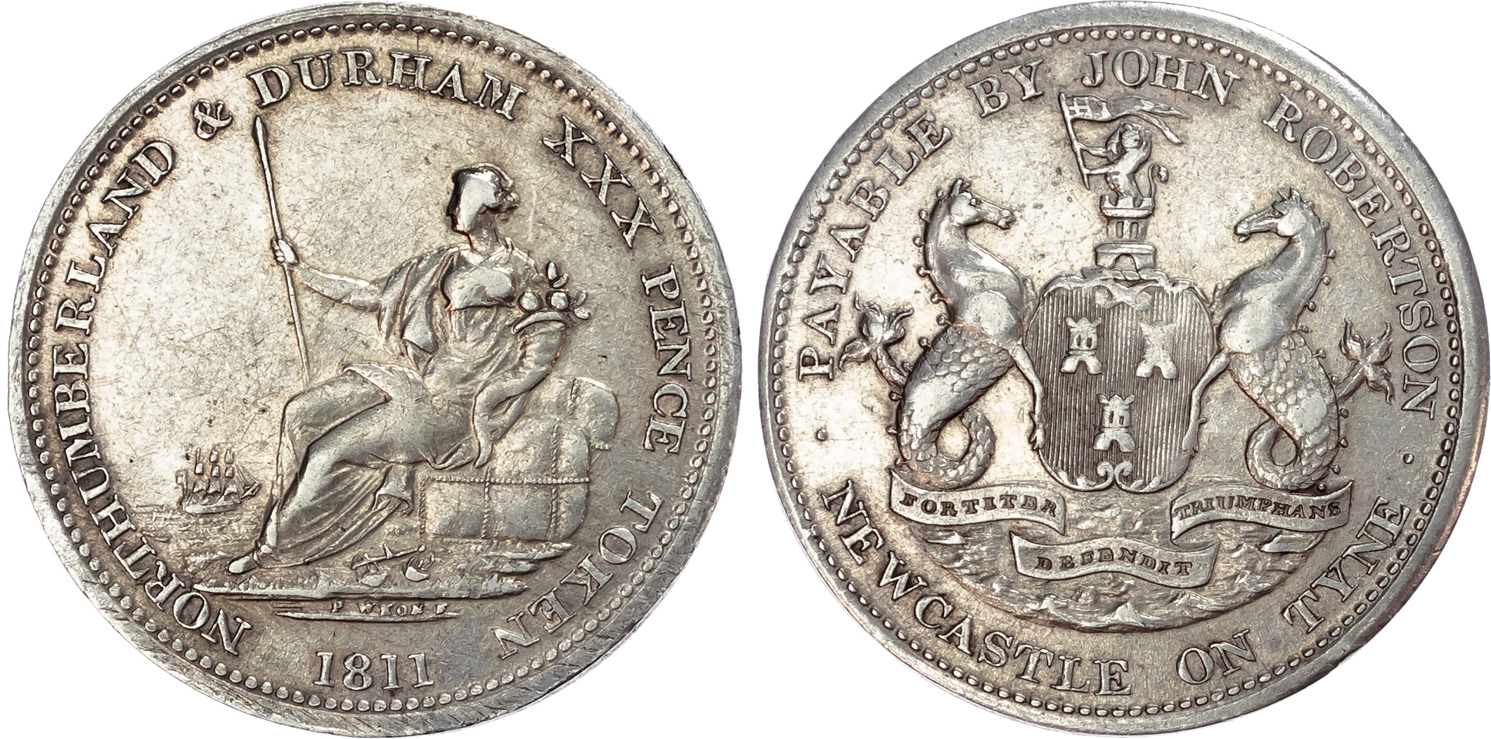 Northumberland, Newcastle-on-Tyne. John Robertson, silver halfcrowns, 1811, by P. Wyon (2).