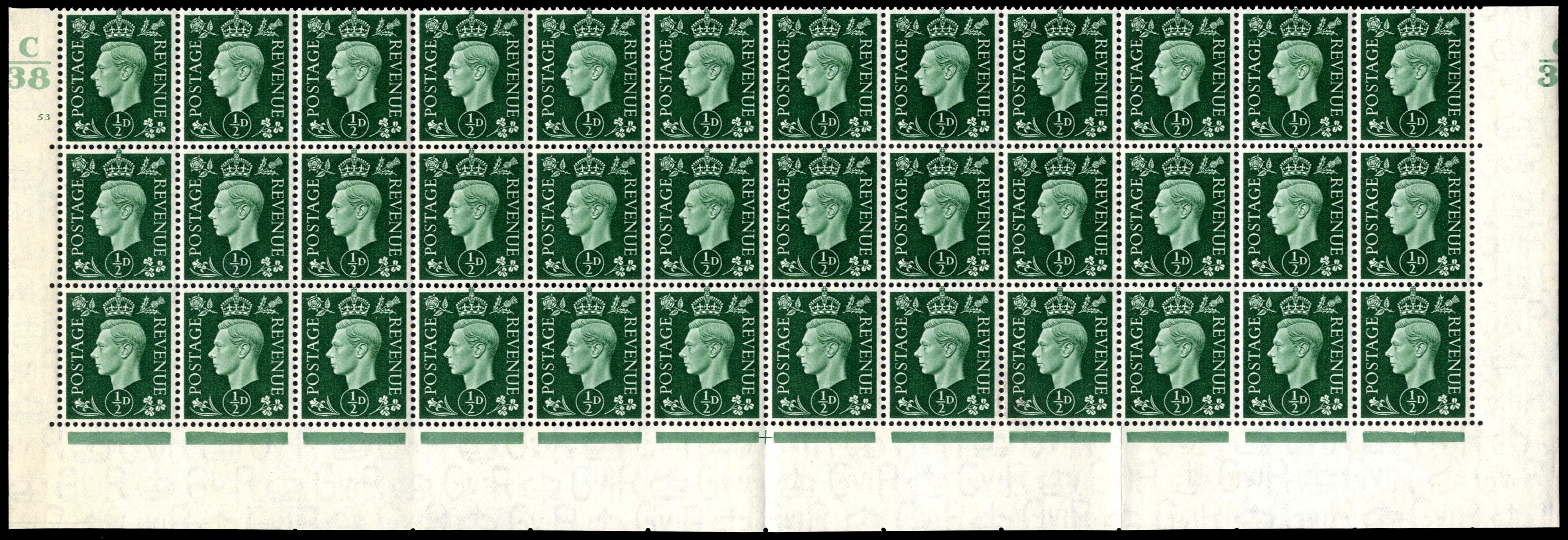 GB SG 462 1937 ½d misguillotined block mint