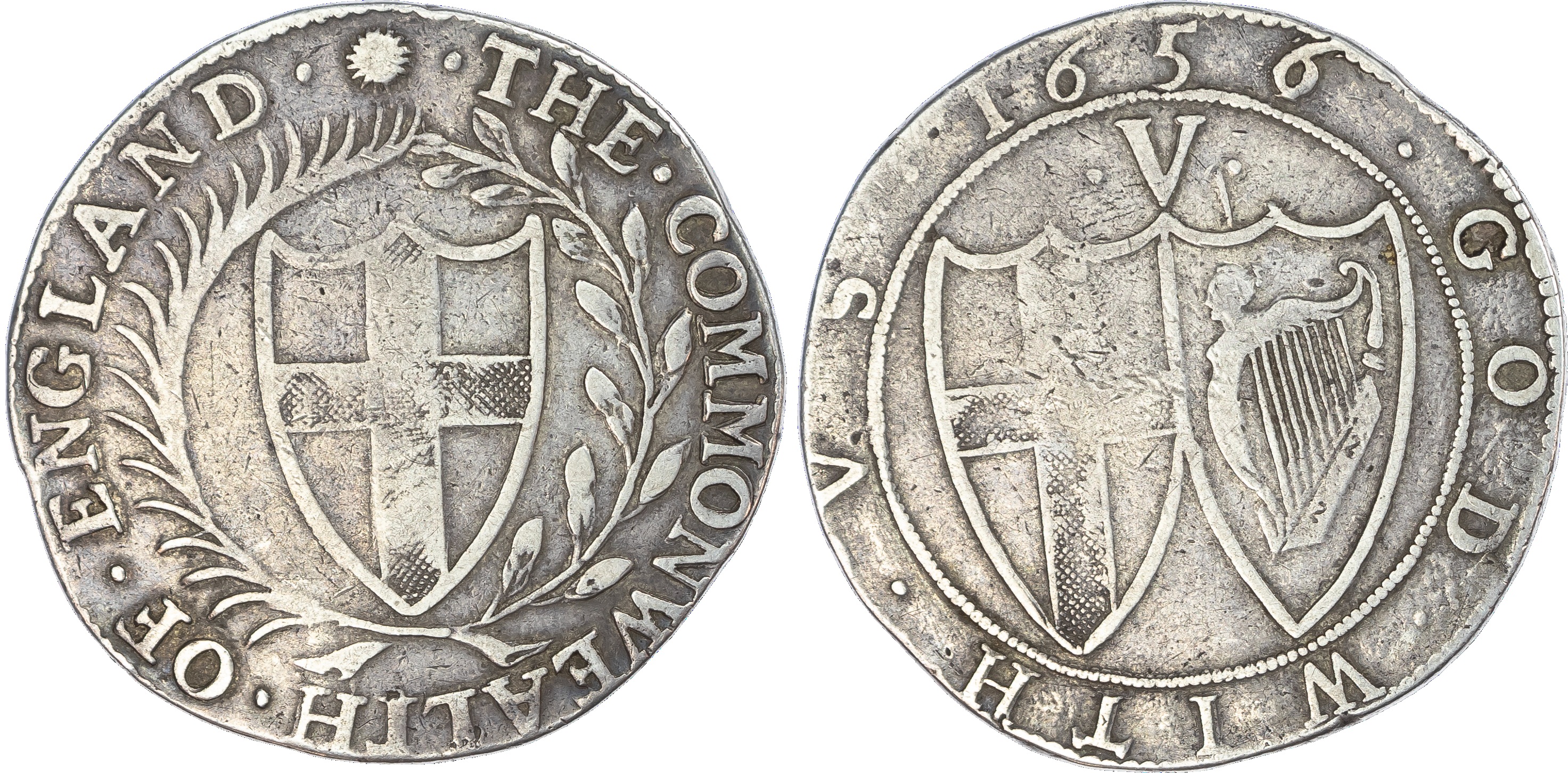 Commonwealth (1649‑60), Crown, 1656, small 6 over 4. E