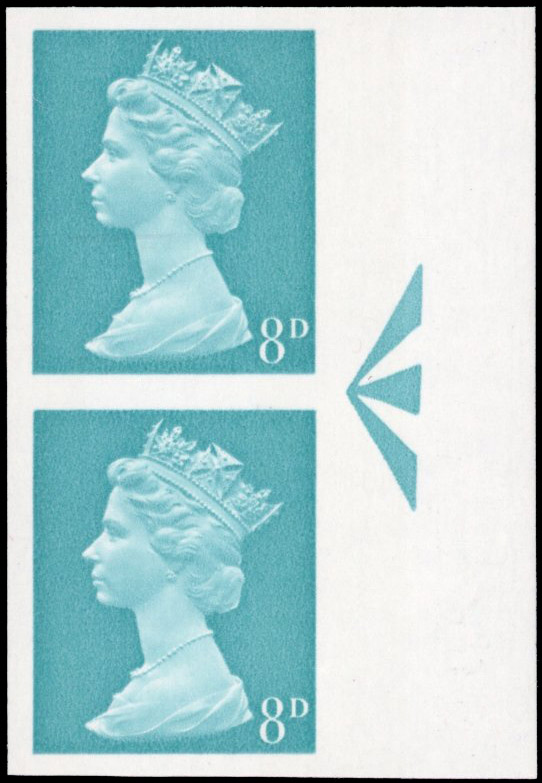 GB SG 739 1967-68 Machin 8d imperf imprimatur pair