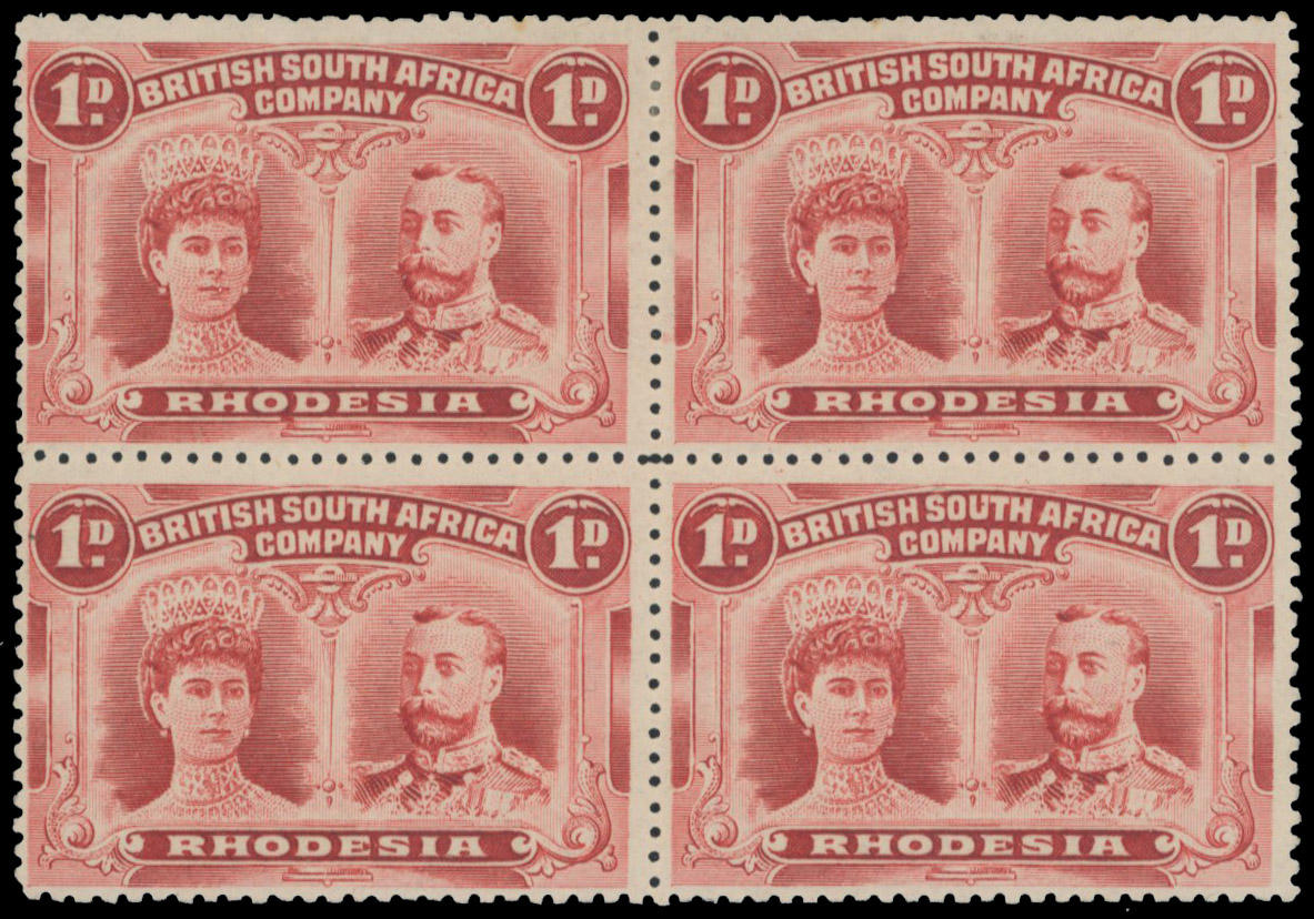 1d brownish carmine-lake SG 124 group, positions 73B-84 mint