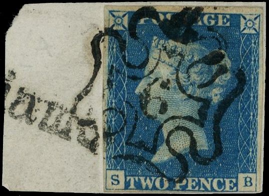 1840 2d Blue Pl.1 (SB). crisp black London No.6. Maltese Cross