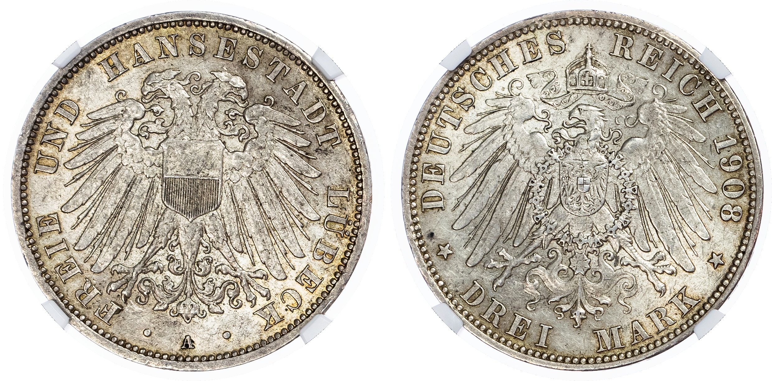 Germany, States. Lubeck AR 3 Marks. 1908A. 