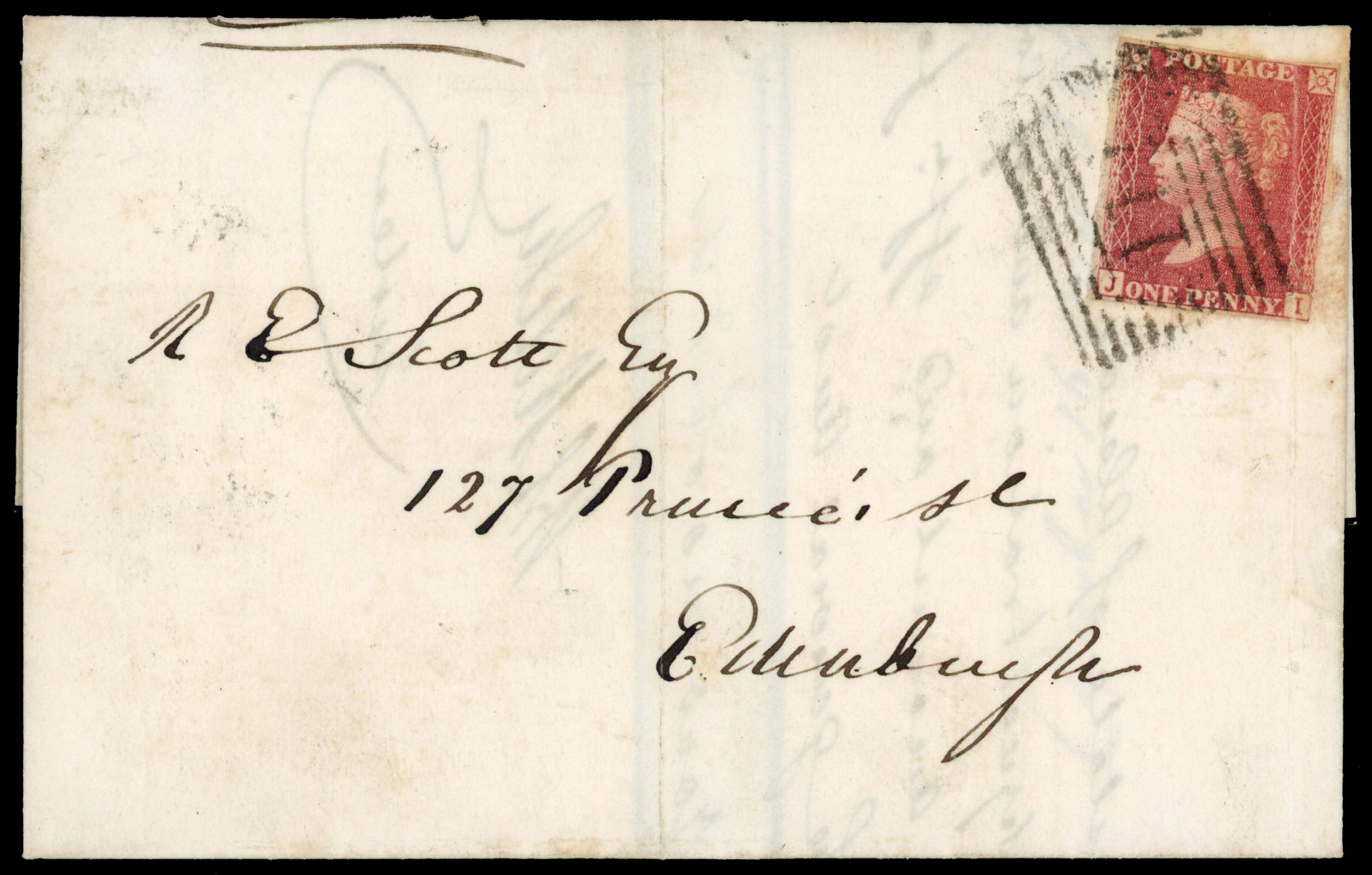 1857 1d Rose-red Pl.55 (Die II, Alphabet III, Wmk. Large Crown). Imperf on cover