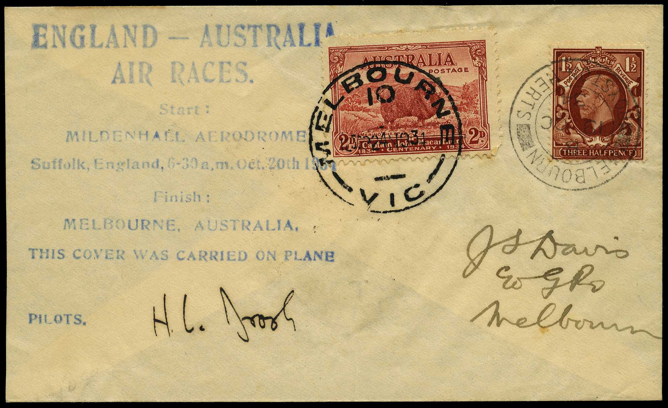AUSTRALIAN FLIGHT COVERS: 1934 MacRobertson...