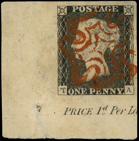 1840 1d Black Pl.7. Corner plate number...