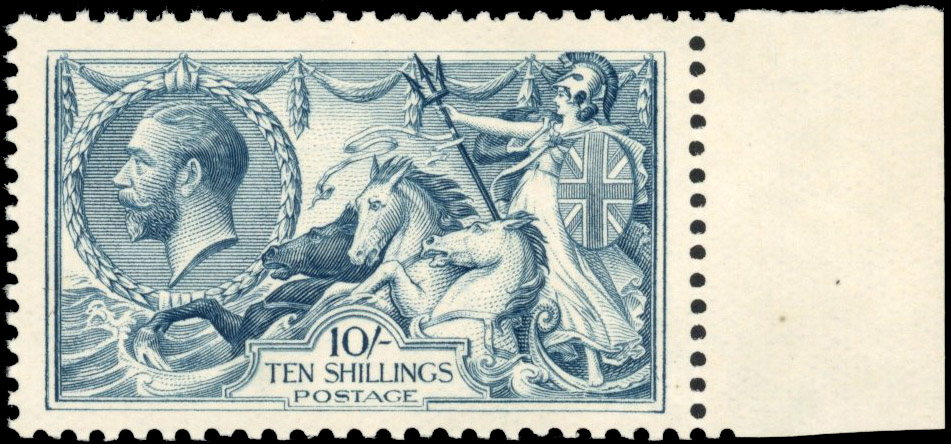 GB: 1918-19 Bradbury, Wilkinson 10s dull grey-blue, mint unmounted og right marginal