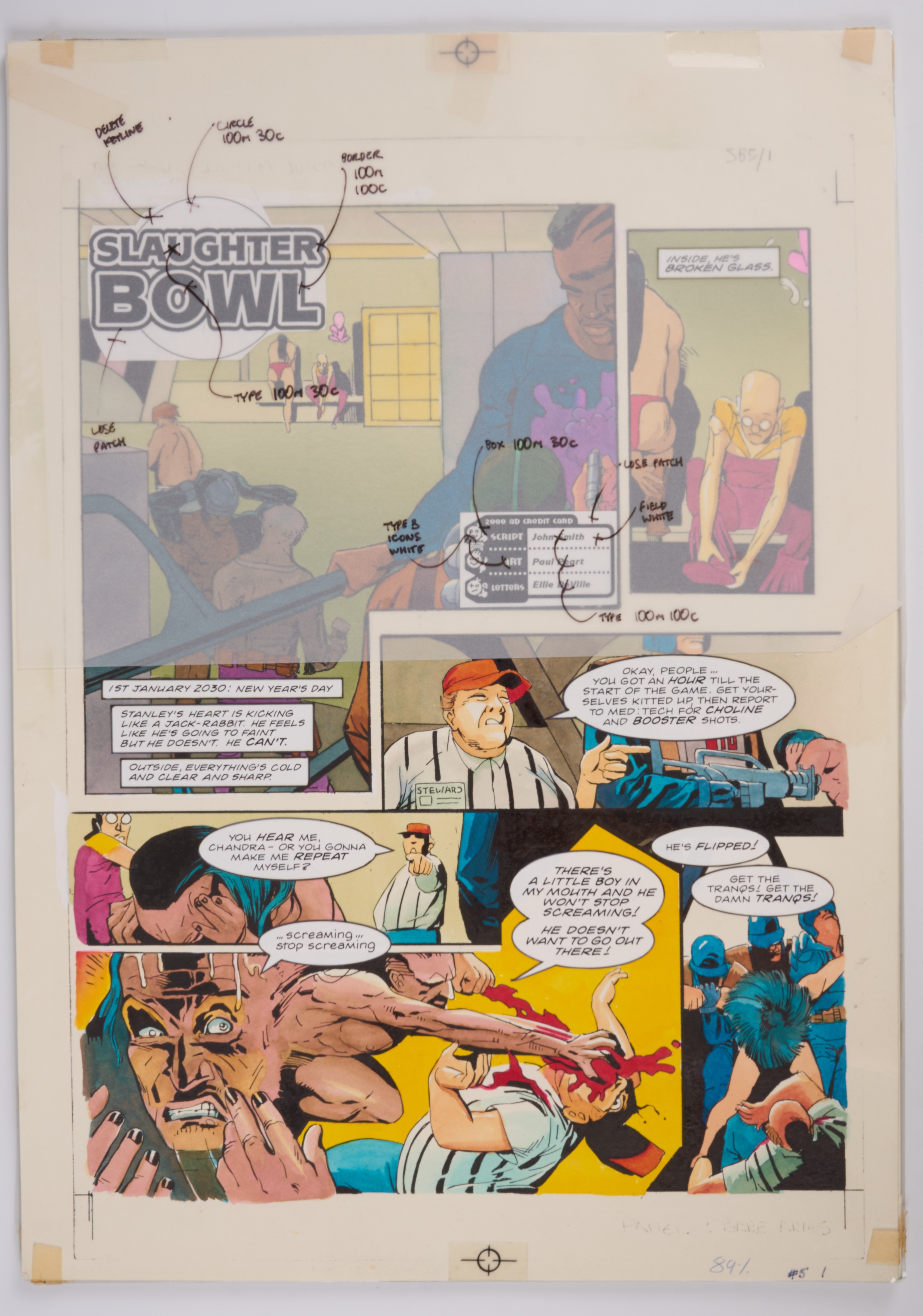 Paul Peart 2000 AD Prog #846 Slaughter Bowl Part 5 Colour Full Story Pages (Fleetway, 1993) Total 6