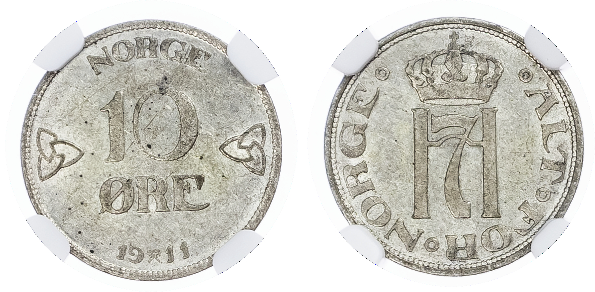 Norway. Haakon VII AR 10 Ore. 1911. 