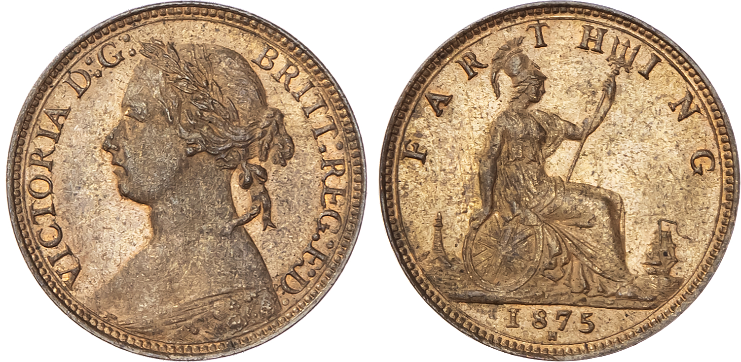 Victoria (1837-1901) Farthing, 1875, Heaton mint