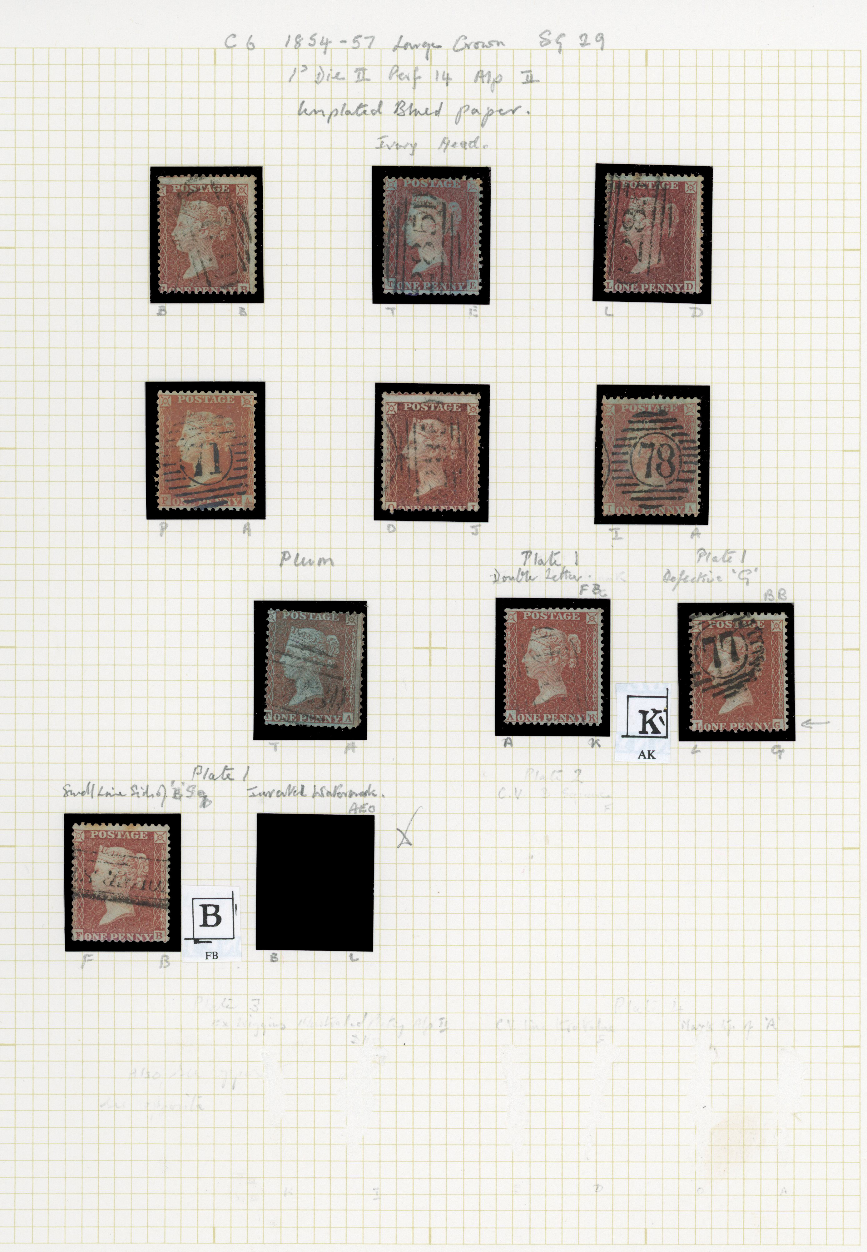 1855 1d Red-brown Pl.1-21 (SG29var). Sixty four used examples and seven covers