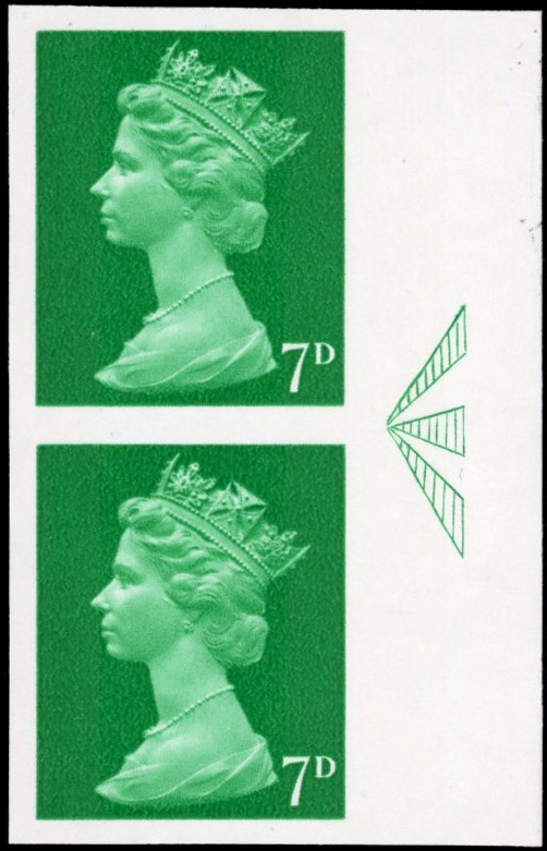 GB 1967-68 Machin 7d emerald imperf imprimatur SG 737
