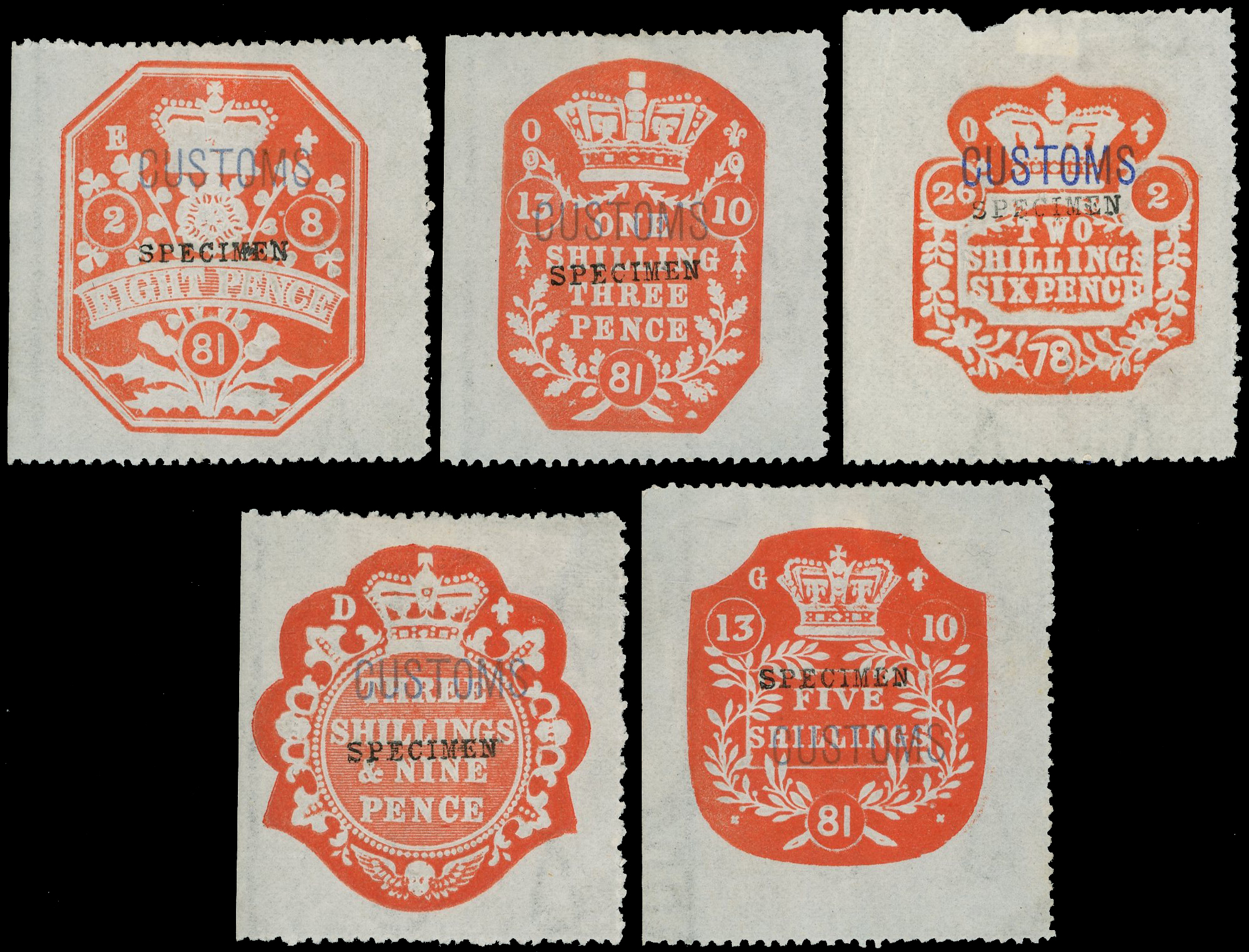 GB Customs: 1875 wmk SCALES set of 5