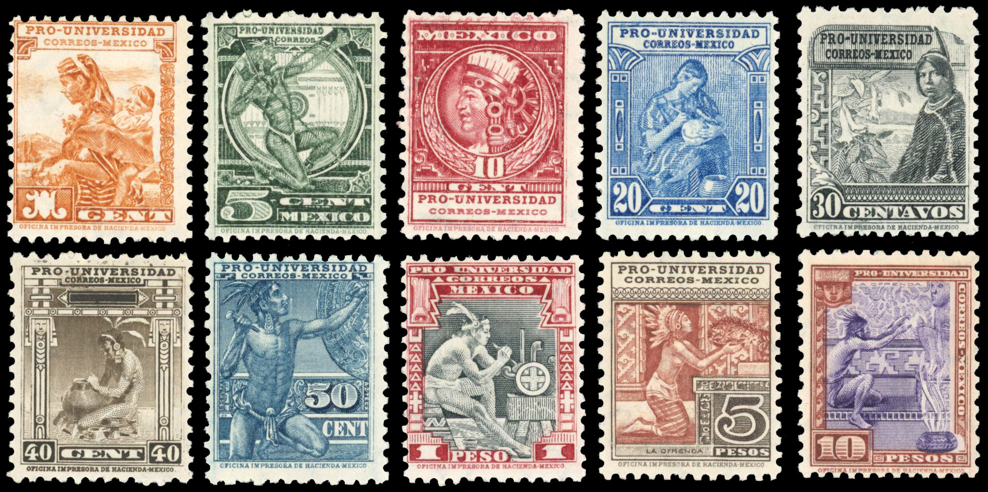 Mexico 1934 Indigenous Indians set of 10 large part o.g.