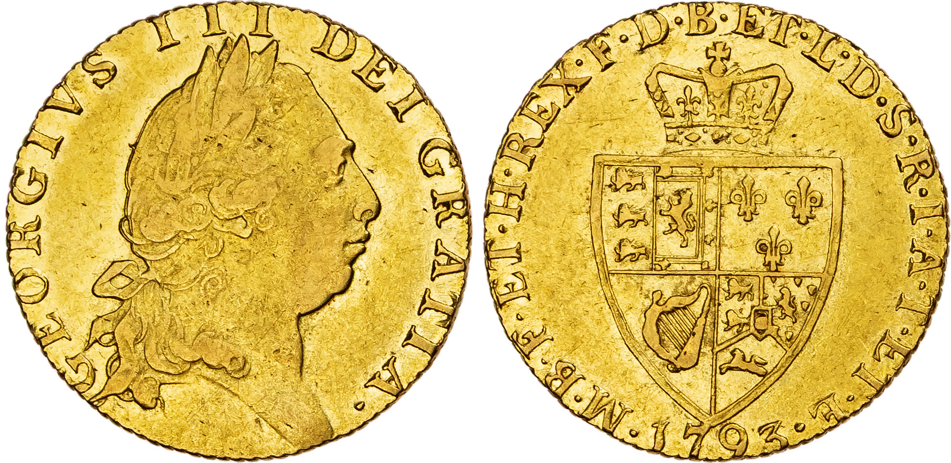 George III (1760-1820), AV ‘Spade’ Guinea, 1793. 