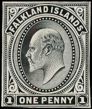 1904-12 1d Die Proof in black on thin card,...