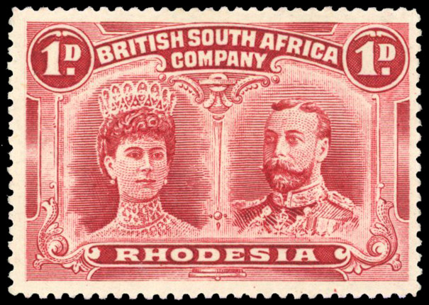 Rhodesia 1910-13 1d carmine perf 15