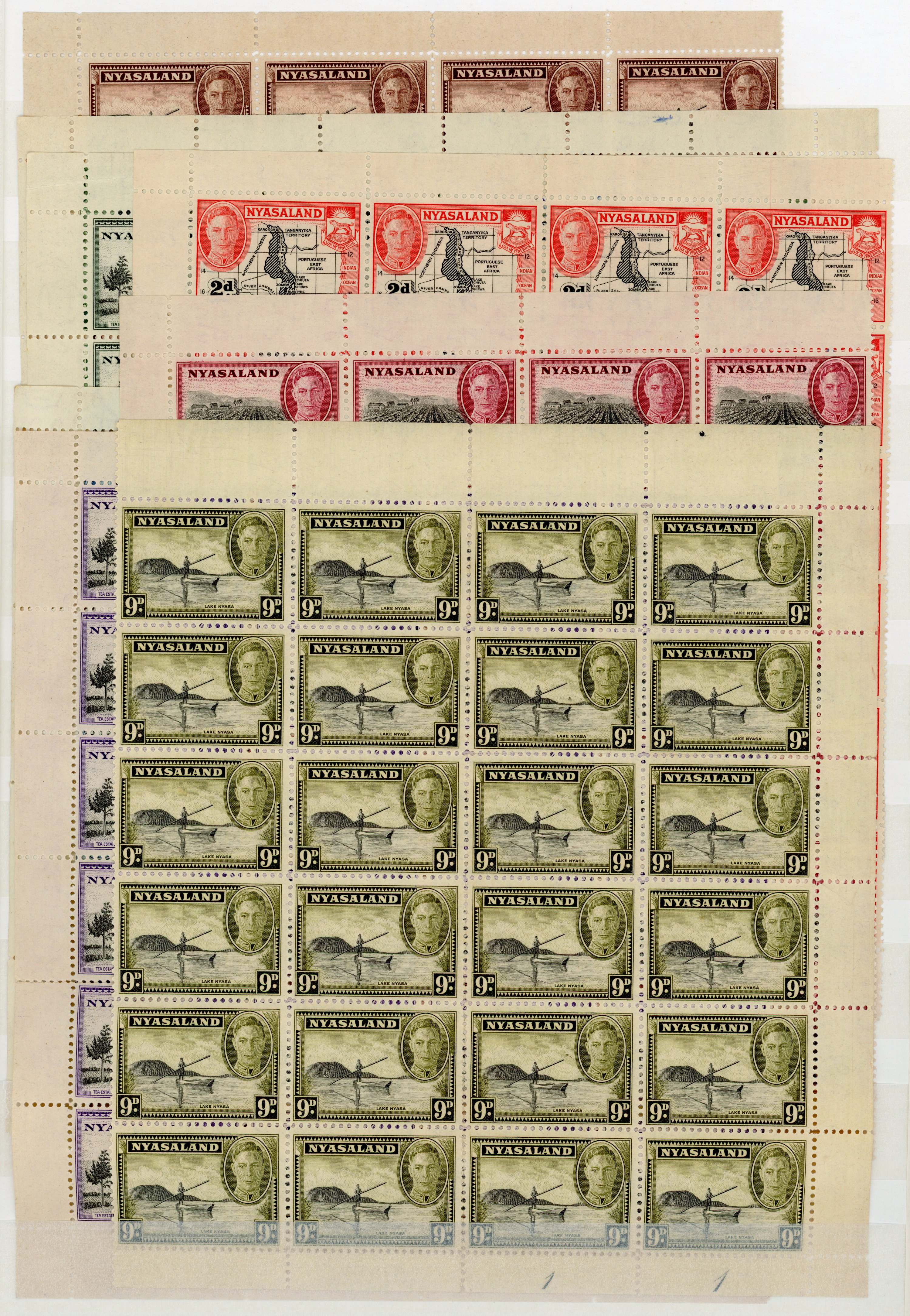 Nyasaland SG 144-157 blocks mint