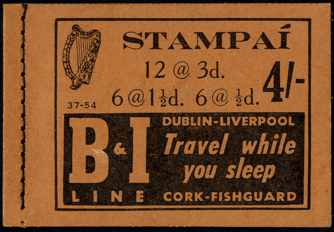 Booklets. 1954 4/- booklet, edition 37-54, all watermarks upright, perfs mainly good. SG SB10, cat...