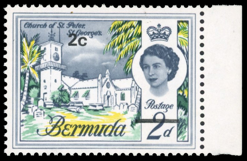 Bermuda SG 233a 1970 2c on 2d lilac omitted mint