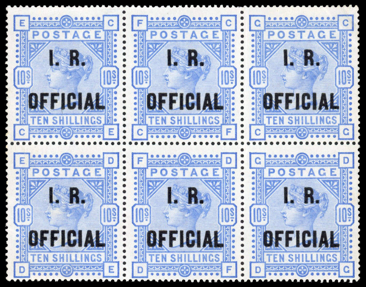SG O10 IR Official 10s ultramarine block of six mint