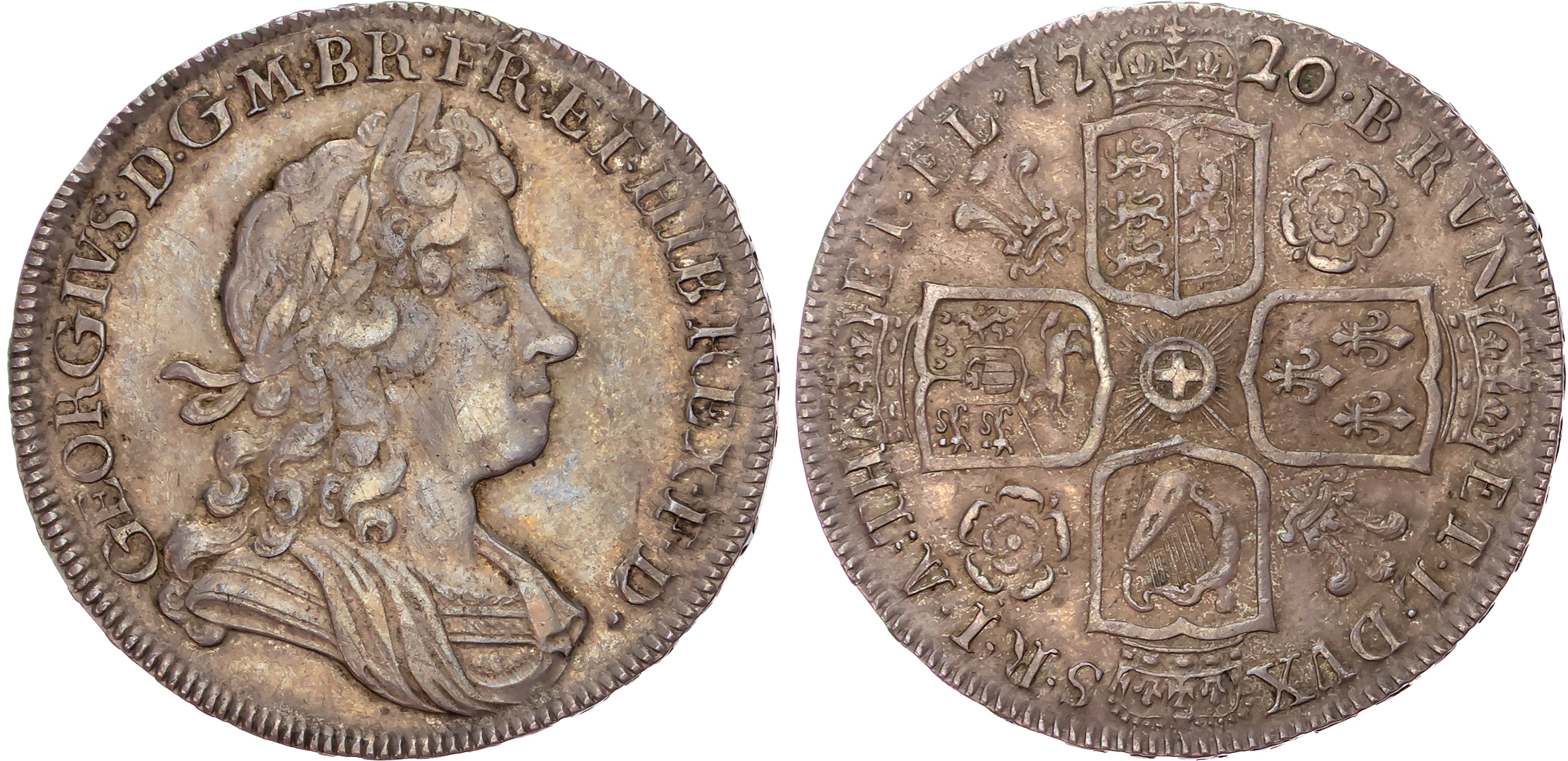 George I (1714-1727), AR Halfcrown, 1720/17, SEXTO, roses and plumes.