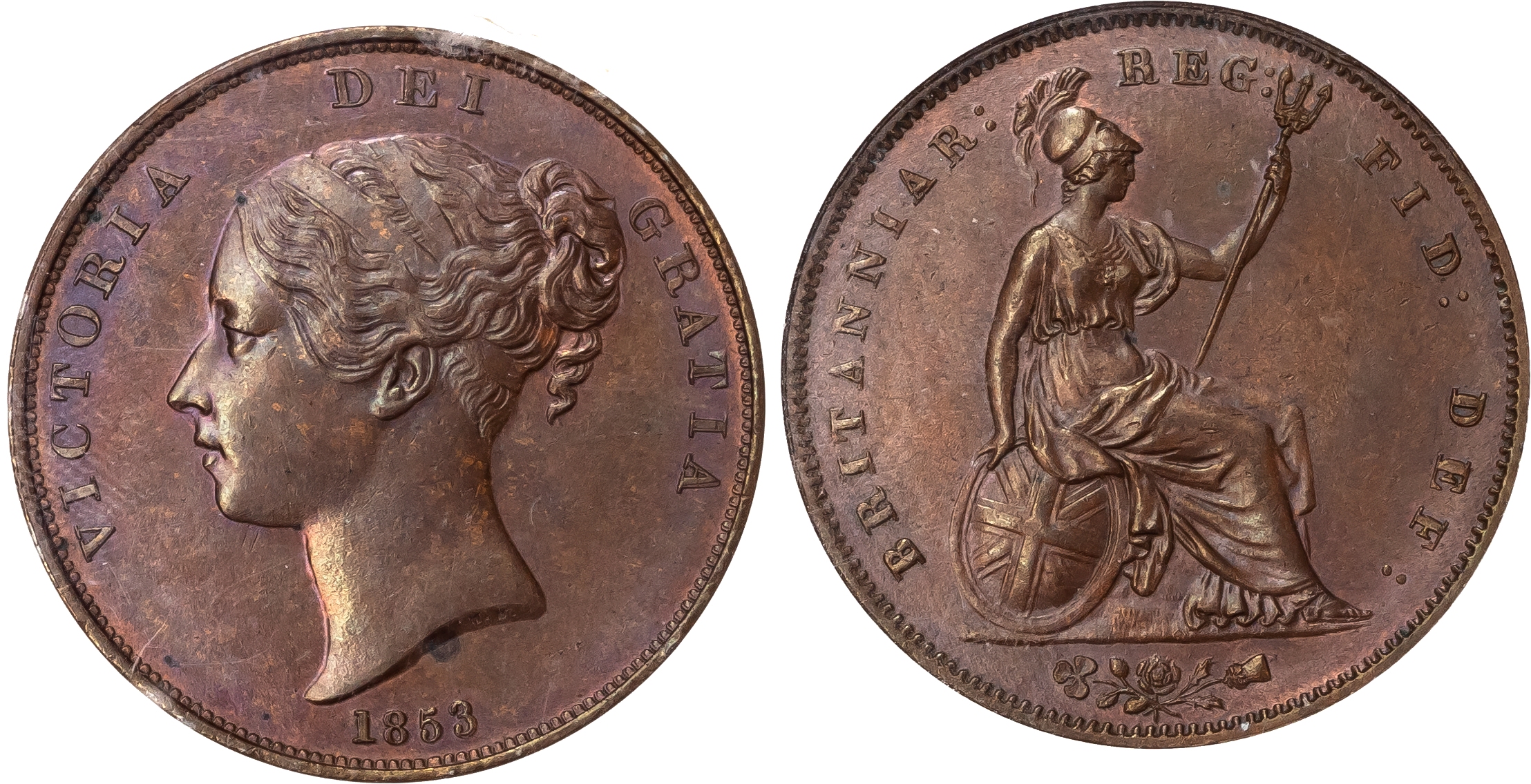 Victoria (1837-1901), Penny, 1853, Far Colon Small Date, ANACS MS63BN