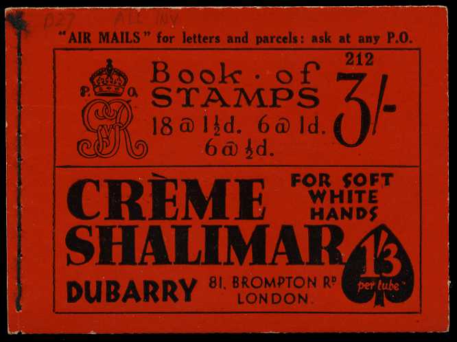 1931 (March) 3/- booklet (#212), perfs...