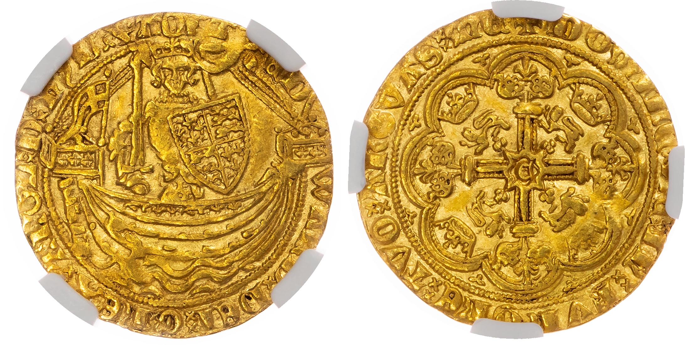 Edward III (1327-1377), Half Noble, Calais mint - NGC AU53