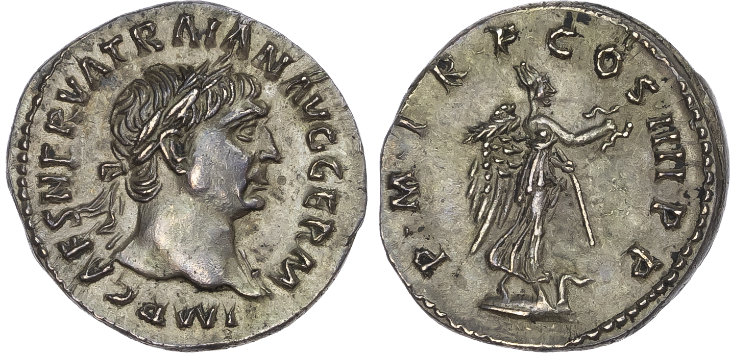 Trajan (AD 98-117) AR Denarius, Rome, AD 102, 3.53g.