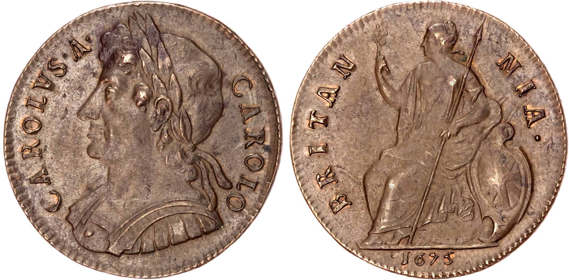 Charles II (1660-1685), AE Halfpenny, 1675.