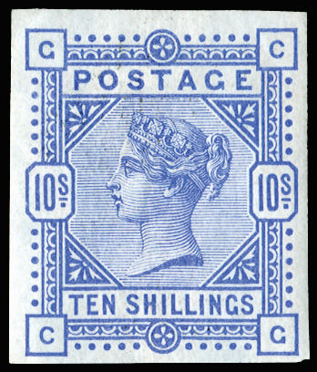 Great Britain 1884 10s Ultramarine Pl.2. (Blued paper). Very fine and fresh unused o.g. imperforate imprimatur let…