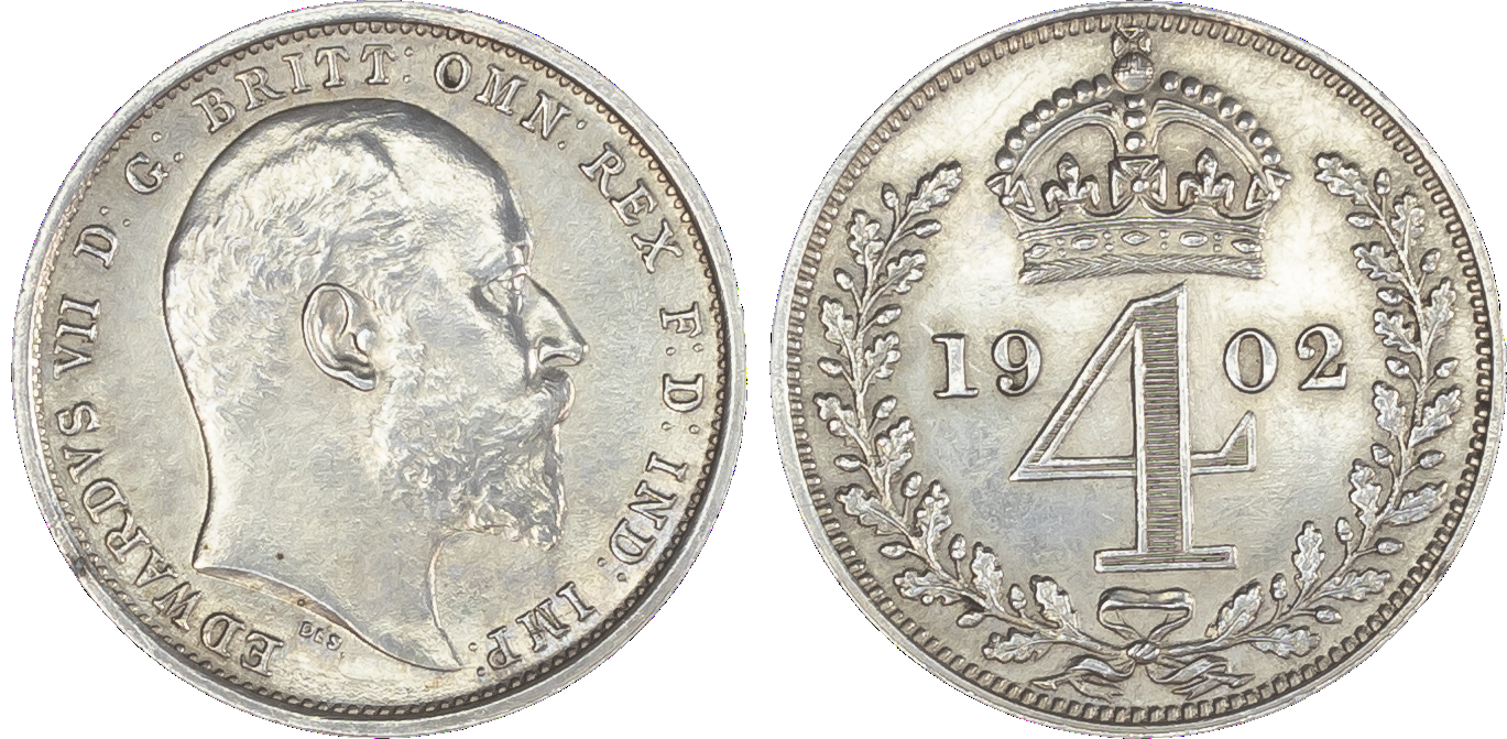 Edward VII (1901-10), Maundy Set, 1902, bare head right, DES raised below truncation for engraver G. W. De Saulles, legend
