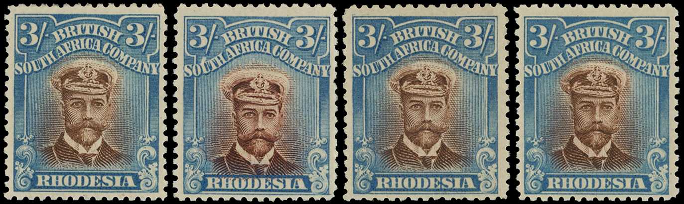 1913-7 3/- Head Die II, perf 14. Four part...