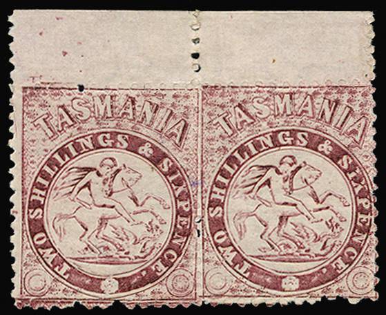 TASMANIA SG F30 1888 2s6d lake W16 marginal pair o.g.